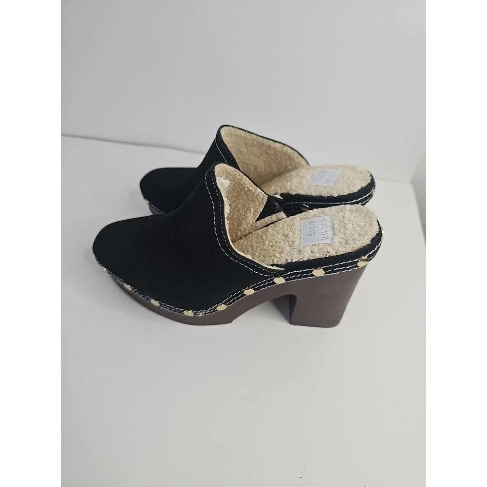 Crown & Ivy Women's Platform Sherpa Lined Clogs‎ black Size 8